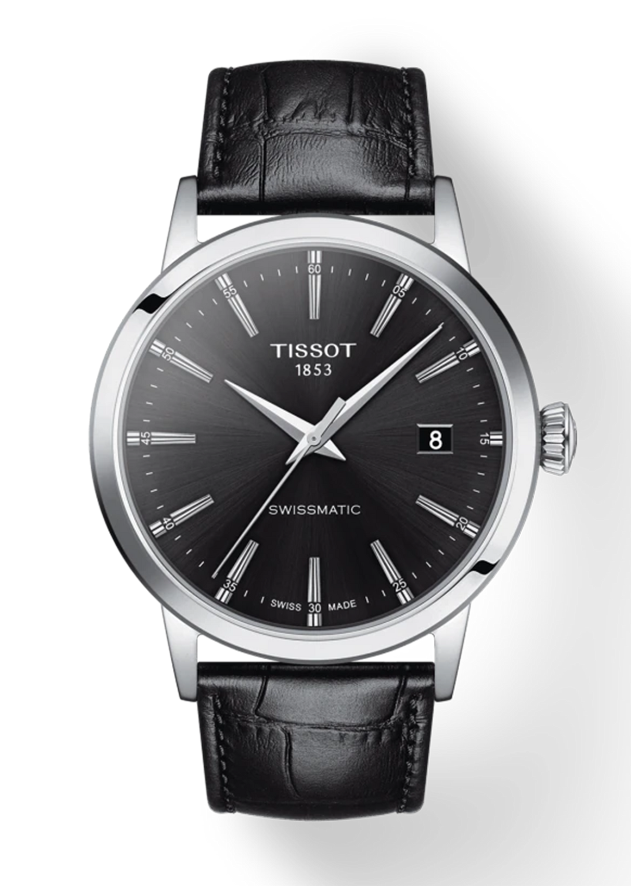 Tissot Gentleman Powermatic 80 Silicium Black Dial Black Leather Strap Watch For Men - T127.407.16.051.00