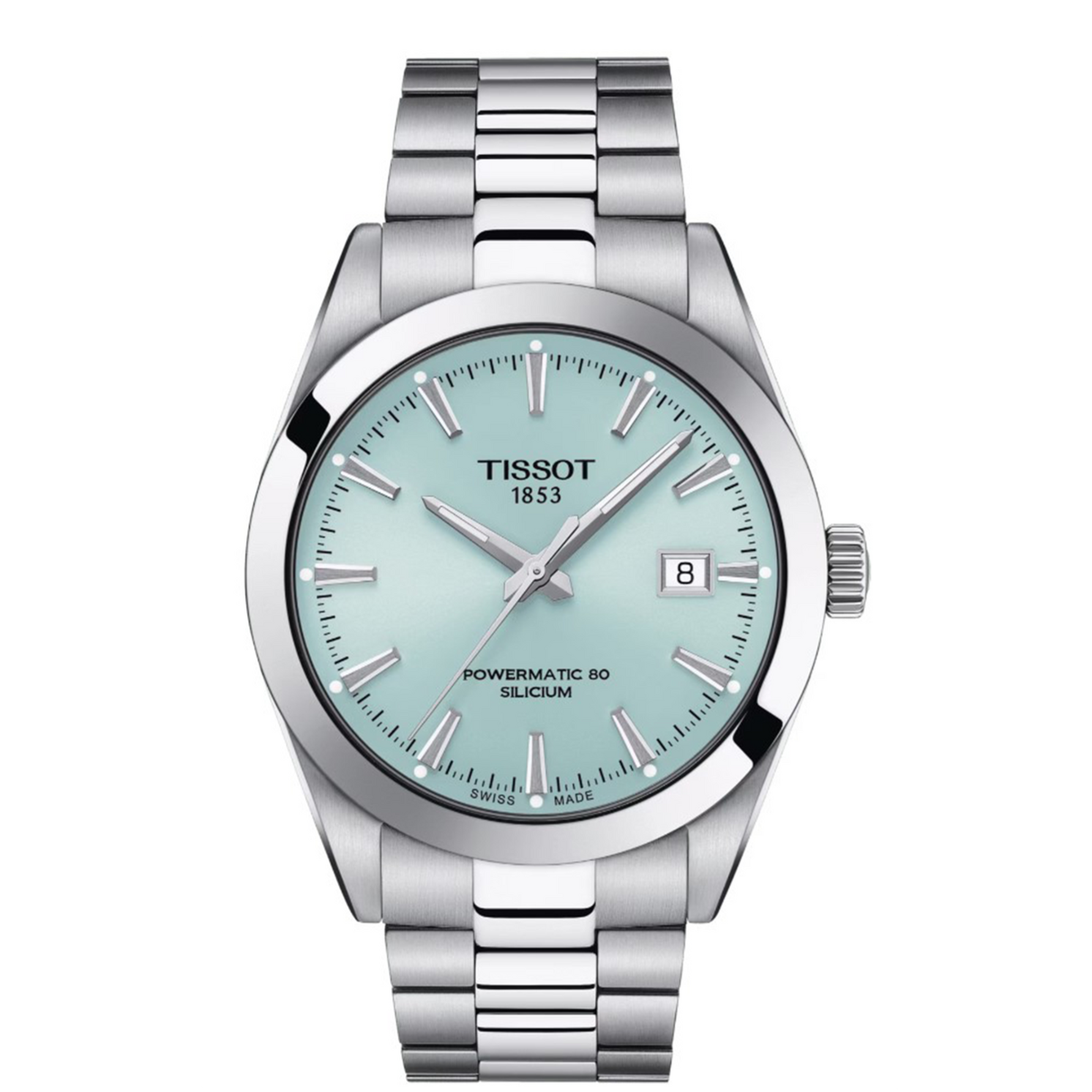 Tissot Gentleman Powermatic 80 Silicium Ice Blue Silver Steel Strap Watch For Men - T127.407.11.351.00