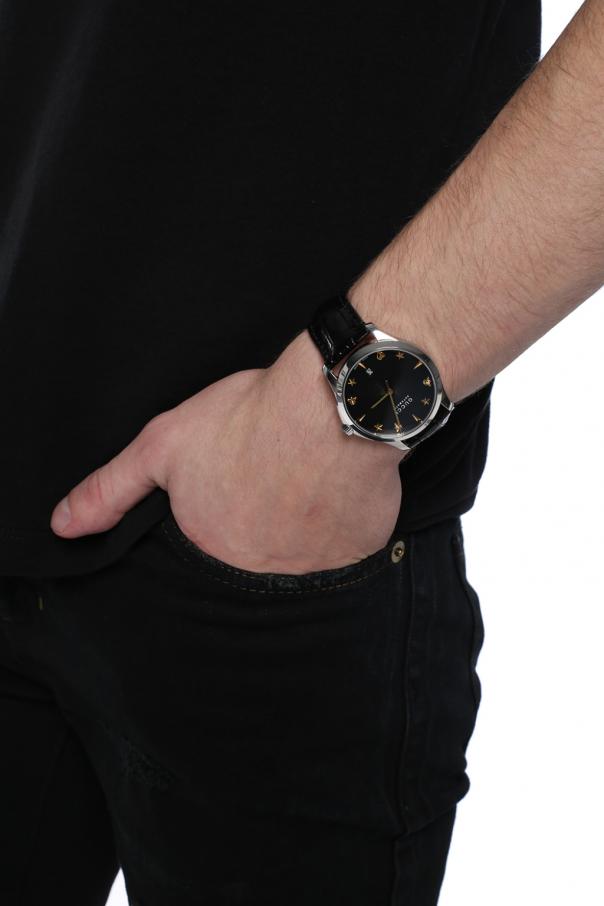 Gucci G Timeless Automatic Black Dial Black Leather Strap Watch For Women - YA126469