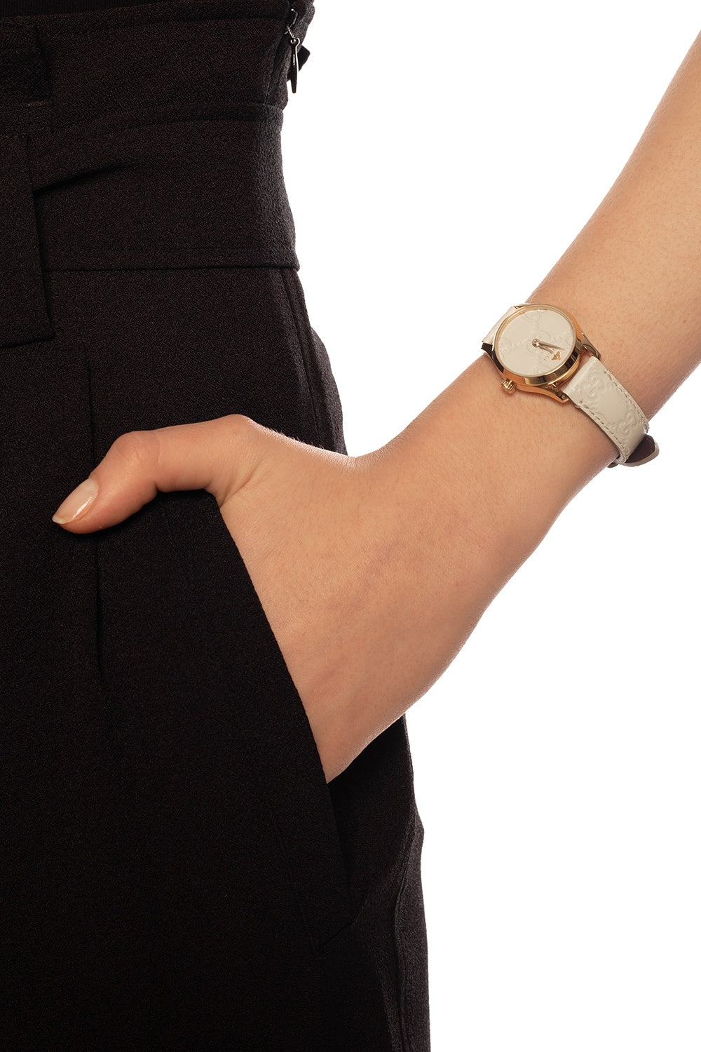 Gucci G Timeless Quartz White Dial White Leather Strap Watch For Women - YA126580A