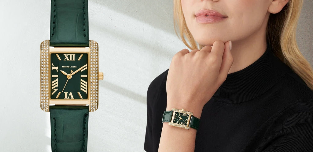  Shop Authentic Michael Kors Emery Quartz Diamonds Green Dial Green Leather Strap Watch For Women - MK4697 - Luxxuri