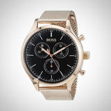  Shop Authentic Hugo Boss Companion Quartz Black Dial Rose Gold Mesh Bracelet Watch For Men - HB1513548 - Luxxuri