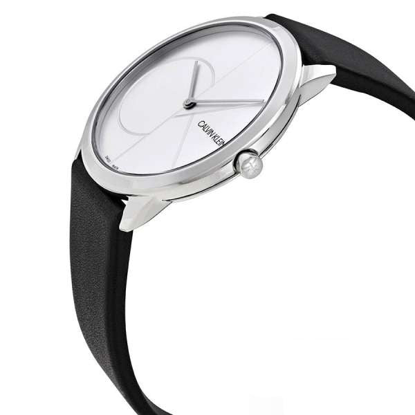  Shop Authentic Calvin Klein Minimal Silver Dial Black Leather Strap Watch for Men - K3M211CY - Luxxuri