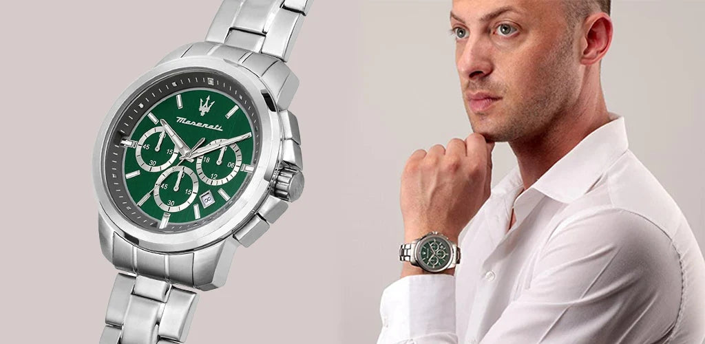  Shop Authentic Maserati Successo Chronograph Green Dial Silver Steel Strap Watch For Men - R8873621017 - Luxxuri