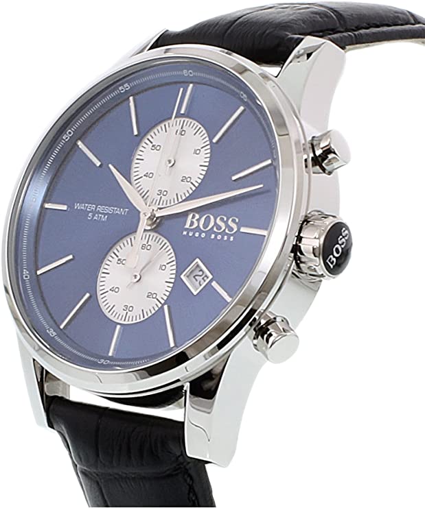  Shop Authentic Hugo Boss Jet Blue Dial Black Leather Strap Watch for Men - 1513283 - Luxxuri