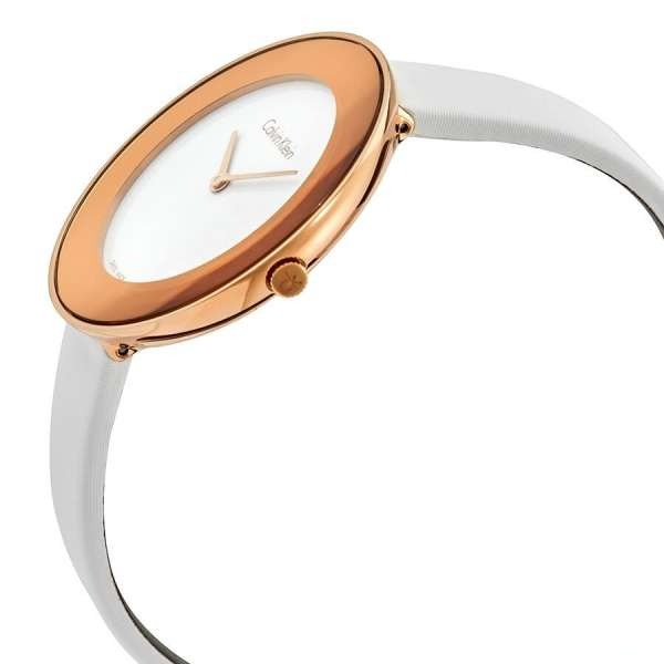  Shop Authentic Calvin Klein Chic White Dial White Leather Strap Watch for Women - K7N236K2 - Luxxuri