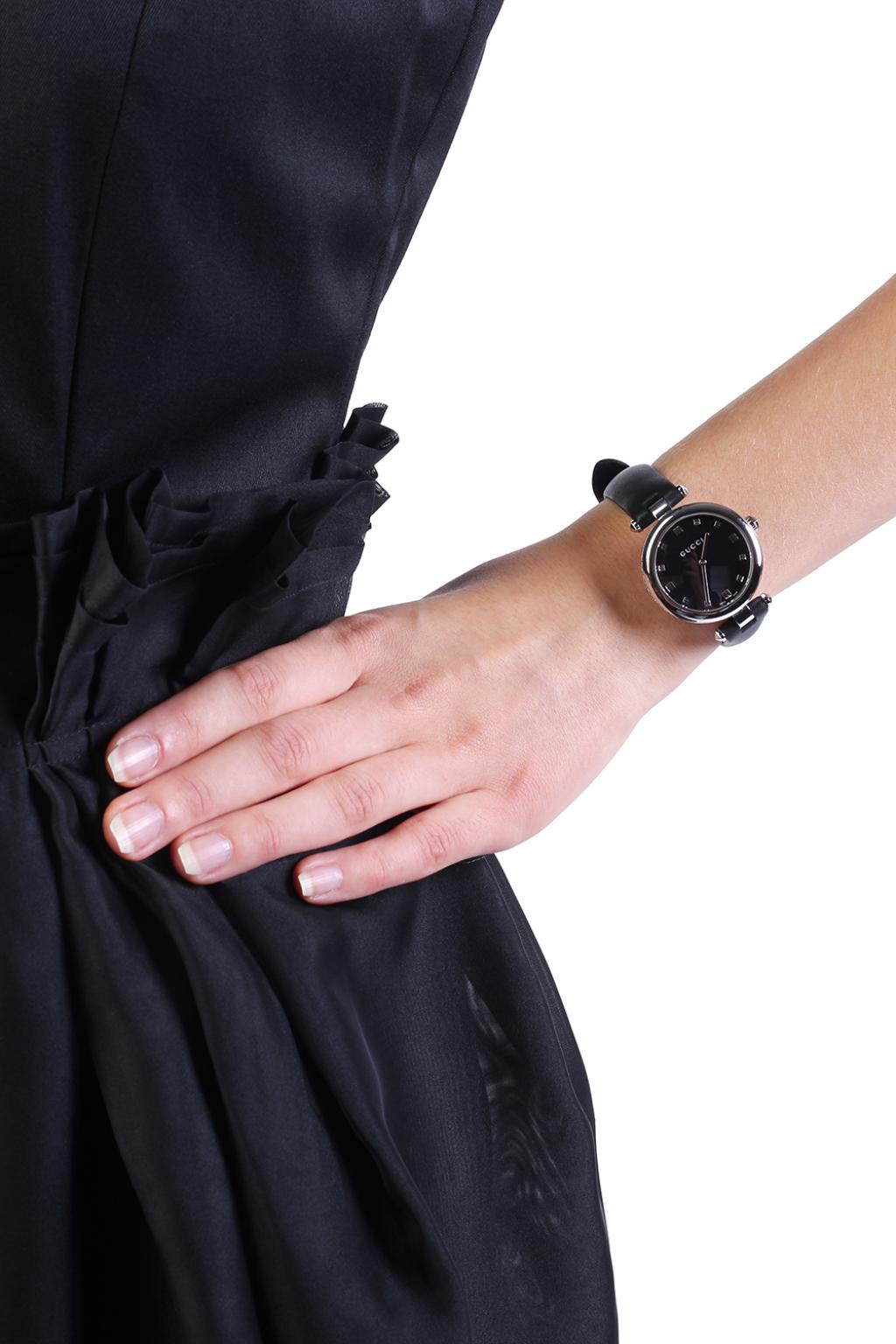  Shop Authentic Gucci Diamantissima Diamonds Black Dial Black Leather Strap Watch For Women - YA141403 - Luxxuri