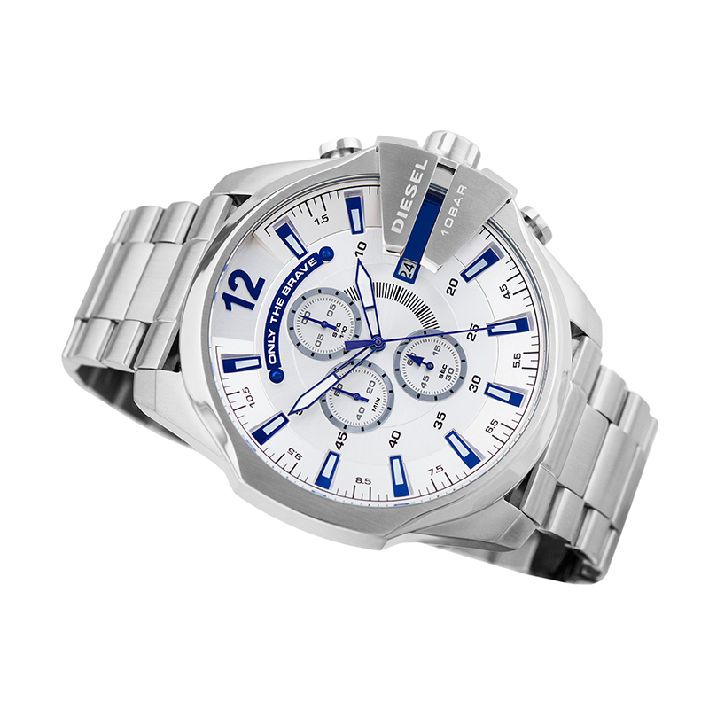  Shop Authentic Diesel Mega Chief Chronograph Silver Dial Silver Steel Strap Watch For Men - DZ4477 - Luxxuri