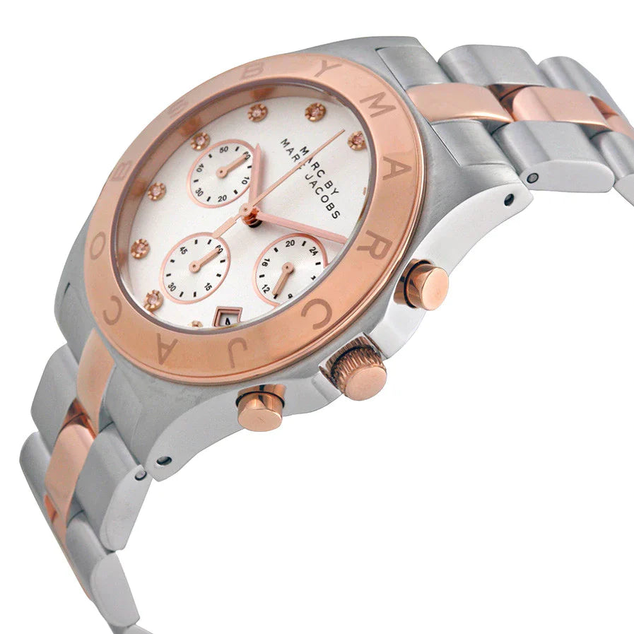  Shop Authentic Marc Jacobs Blade Chronograph Silver Dial Two Tone Steel Strap Watch for Women - MBM3178 - Luxxuri