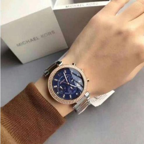  Shop Authentic Michael Kors Parker Blue Dial Two Tone Steel Strap Watch for Women - MK6141 - Luxxuri