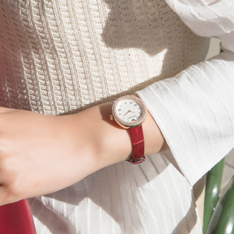  Shop Authentic Emporio Armani Rosa Two Hand White Dial Red Leather Strap Watch For Women - AR11357 - Luxxuri