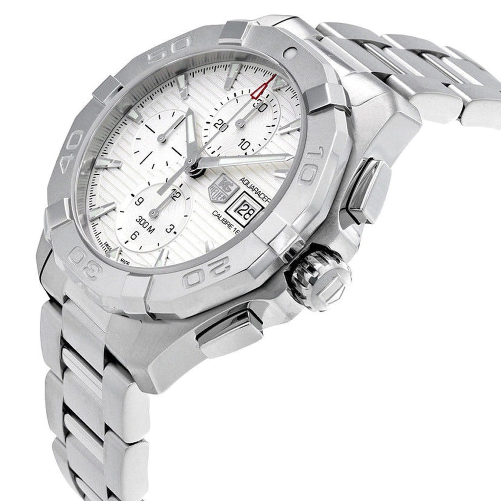  Shop Authentic Tag Heuer Aquaracer Caliber 16 Automatic Chronograph White Dial Silver Steel Strap Watch for Men - CAY2111.BA0927 - Luxxuri