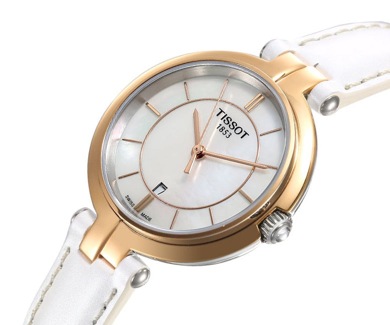  Shop Authentic Tissot T Lady Flamingo Mother of Pearl White Dial White Leather Strap Watch For Women - T094.210.26.111.01 - Luxxuri