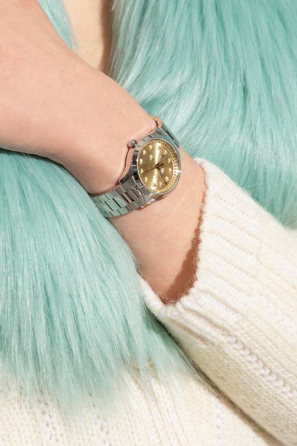  Shop Authentic Gucci G Timeless Quartz Gold Dial Silver Steel Strap Watch for Women - YA1265035 - Luxxuri