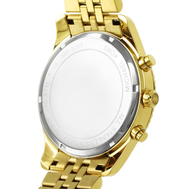 Michael Kors Lexington Chronograph Black Dial Gold Steel Strap Watch for Men - MK8286