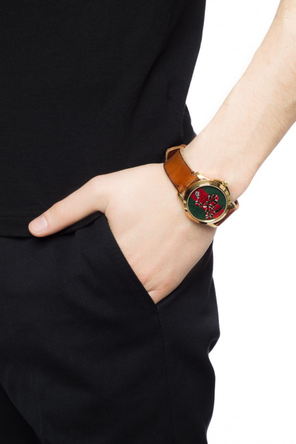  Shop Authentic Gucci G Timeless Quartz Green & Red Dial Brown Leather Strap Watch For Men - YA126451 - Luxxuri