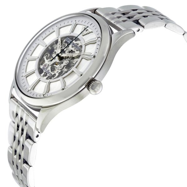  Shop Authentic Emporio Armani Meccanico Skeleton Silver Dial Silver Steel Strap Watch For Men - AR1945 - Luxxuri