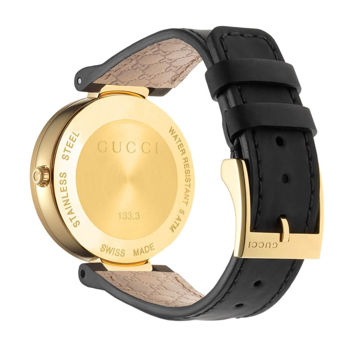  Shop Authentic Gucci Interlocking G Gold Black Dial Black Leather Strap Unisex Watch - YA133326 - Luxxuri