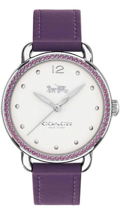Coach Delancey White Dial Purple Leather Strap Watch for Women - 14502886