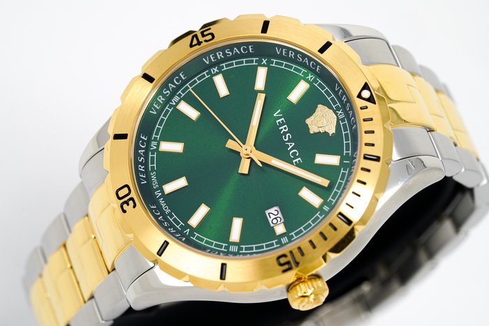  Shop Authentic Versace Hellenyium Quartz Green Dial Two Tone Steel Strap Watch For Men - VE3A00720 - Luxxuri
