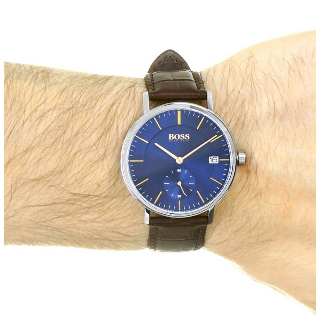  Shop Authentic Hugo Boss Corporal Blue Dial Brown Leather Strap Watch for Men - 151363 - Luxxuri