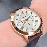  Shop Authentic Fossil Grant Chronograph White Dial Brown Leather Strap Watch for Men - FS4991 - Luxxuri