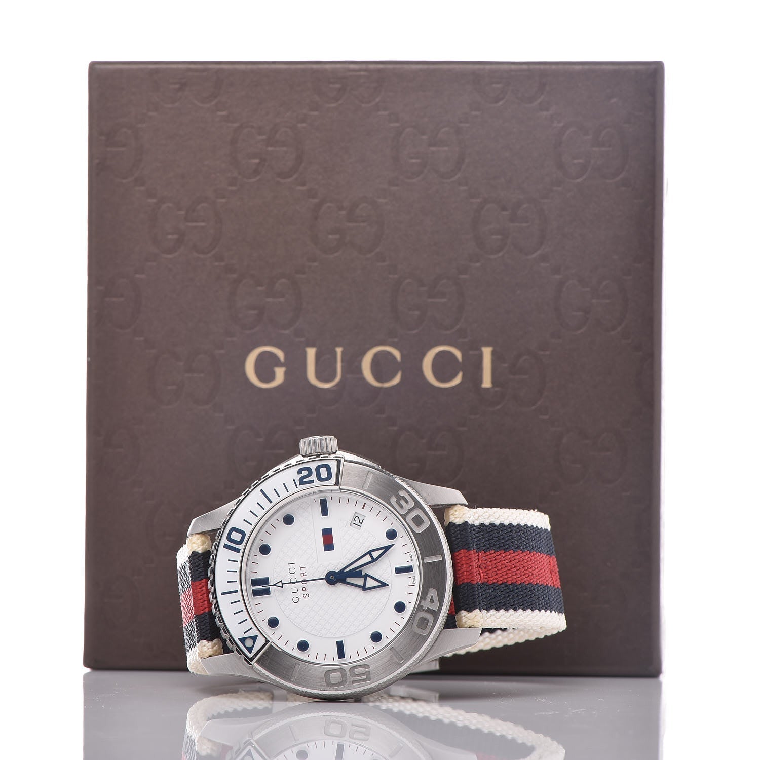  Shop Authentic Gucci G Timeless Quartz White Dial Two Tone Nylon Strap Watch for Men - YA126239 - Luxxuri