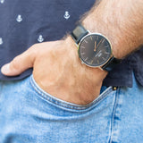  Shop Authentic Daniel Wellington Classic Sheffield Black Dial Black Leather Strap Watch For Men - DW00100133 - Luxxuri