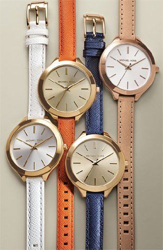 Michael Kors Runway Quartz Gold Dial Blue Leather Strap Watch For Women - MK2285