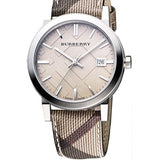  Shop Authentic Burberry The City Grey Dial Checked Grey Leather Strap Watch for Women - BU9118 - Luxxuri