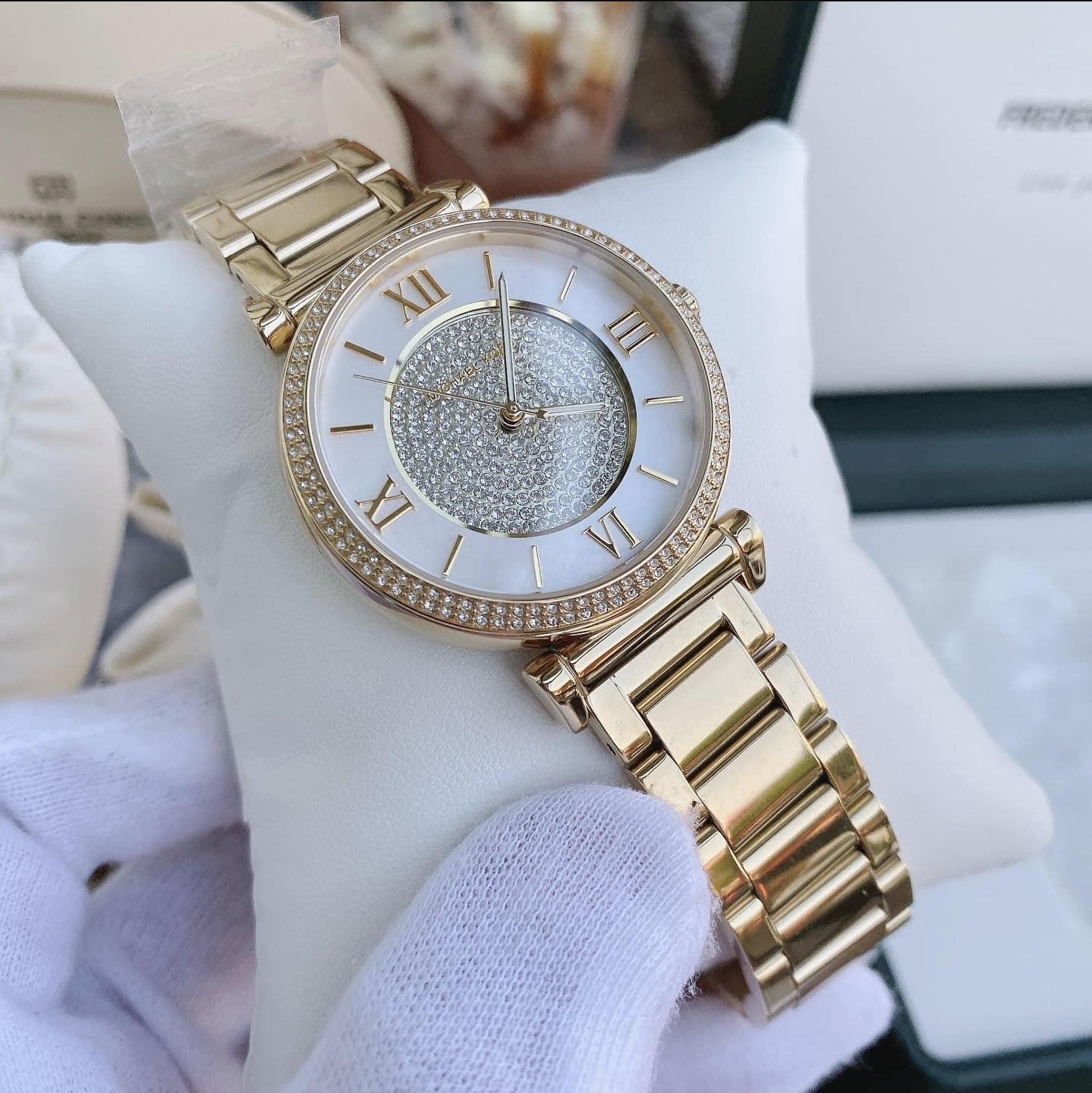  Shop Authentic Michael Kors Catlin Mother of Pearl Dial Gold Steel Strap Watch for Women - MK3332 - Luxxuri