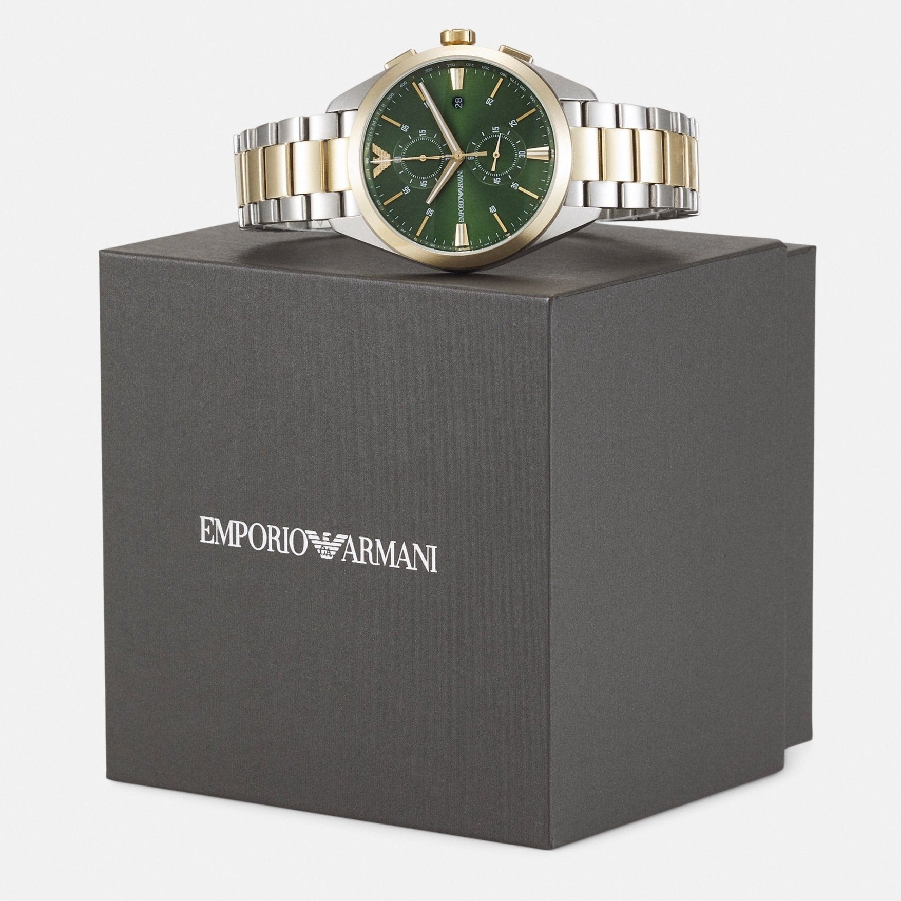  Shop Authentic Emporio Armani Claudio Chronograph Green Dial Two Tone Steel Strap Watch For Women - AR11511 - Luxxuri