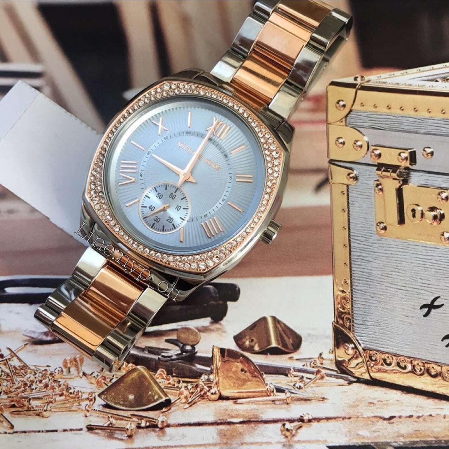  Shop Authentic Michael Kors Bryn Quartz Blue Dial Two Tone Steel Strap Watch For Women - MK6136 - Luxxuri