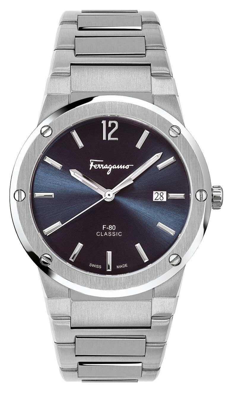  Shop Authentic Salvatore Ferragamo F-80 Classic Blue Dial Silver Steel Strap Watch for Men - SFDT01320 - Luxxuri