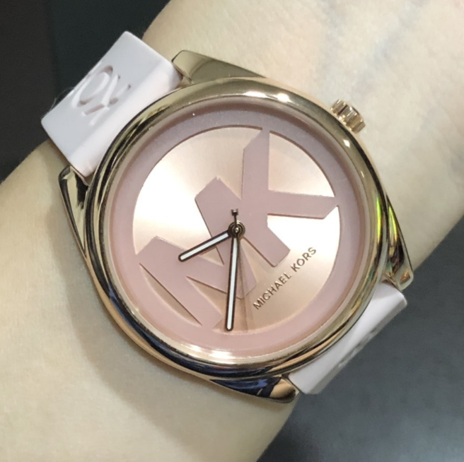  Shop Authentic Michael Kors Janelle Three Hand Rose Gold Dial Pink Rubber Strap Watch For Women - MK7139 - Luxxuri