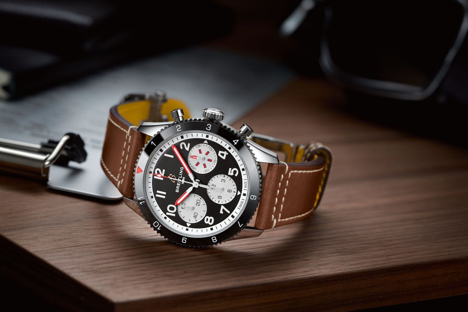  Shop Authentic Breitling Avi Chronograph 42 Mosquito Black Dial Brown Leather Strap Watch for Men - Y233801A1B1X1 - Luxxuri