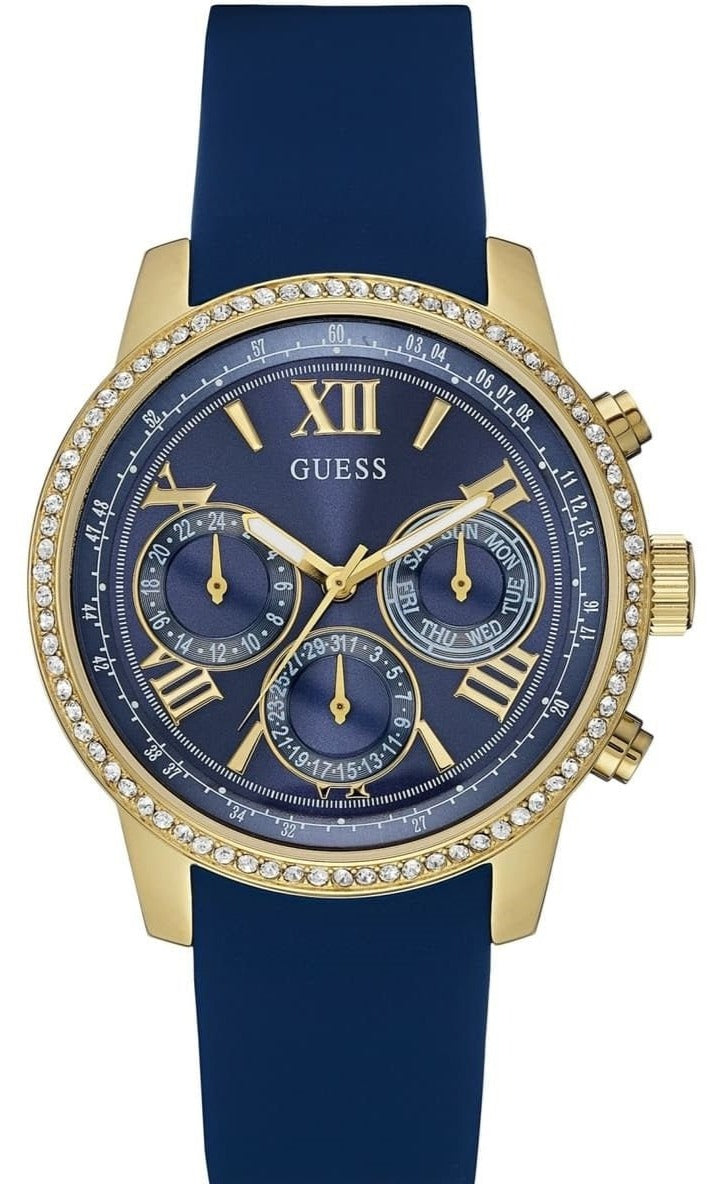  Shop Authentic Guess Sunrise Blue Dial with Diamonds Blue Rubber Strap Watch For Women - W0616L2 - Luxxuri