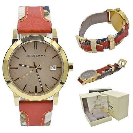  Shop Authentic Burberry The City Gold Dial Orange Leather Strap Watch for Women - BU9016 - Luxxuri