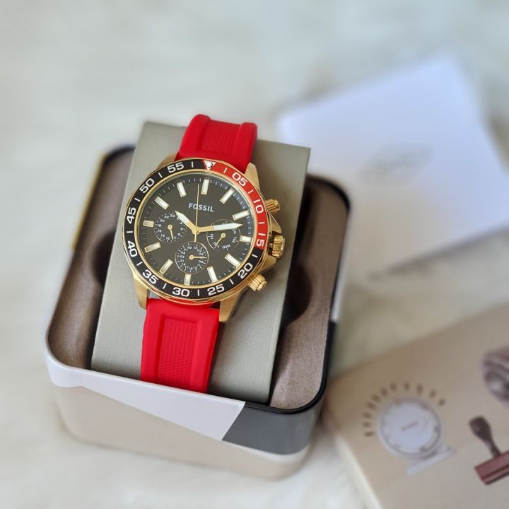  Shop Authentic Fossil Bannon Multifunction Black Dial Red Silicone Strap Watch for Men - BQ2499 - Luxxuri