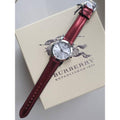  Shop Authentic Burberry The City Silver Dial Red Leather Strap Watch for Women - BU9129 - Luxxuri