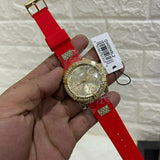  Shop Authentic Guess Frontier Diamonds Gold Dial Red Rubber Strap Watch for Women - GW0045L2 - Luxxuri