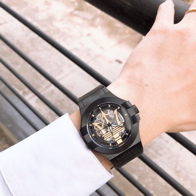  Shop Authentic Maserati Potenza Skeleton Limited Edition Black Dial Black Leather Strap Watch For Men - R8821108027 - Luxxuri