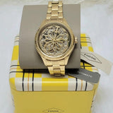 Shop Authentic Fossil Rye Automatic Skeleton Gold Dial Gold Steel Strap Watch for Women - BQ3755 - Luxxuri