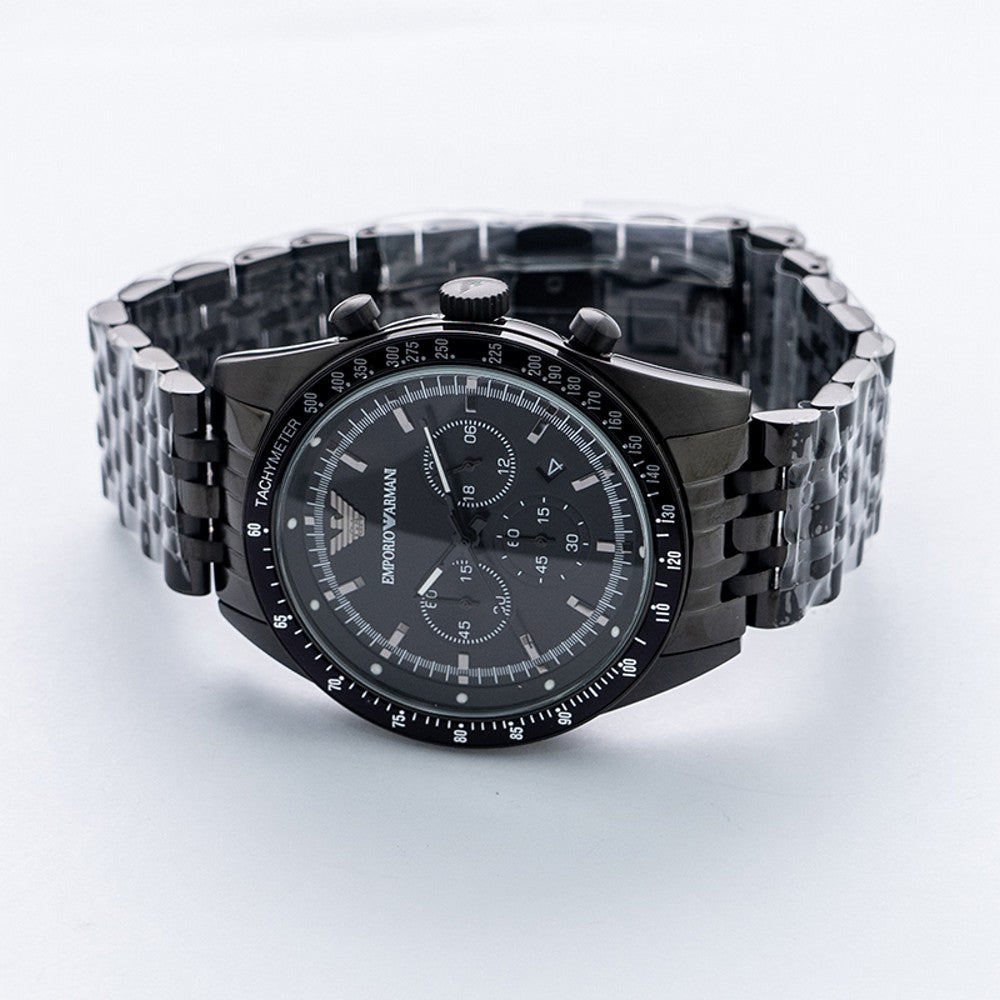  Shop Authentic Emporio Armani Tazio Chronograph Black Dial Black Steel Strap Watch For Men - AR5989 - Luxxuri