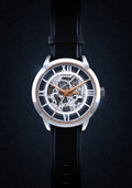 Fossil Townsman Automatic Skeleton Silver Dial Black Leather Strap Watch for Men - ME3041
