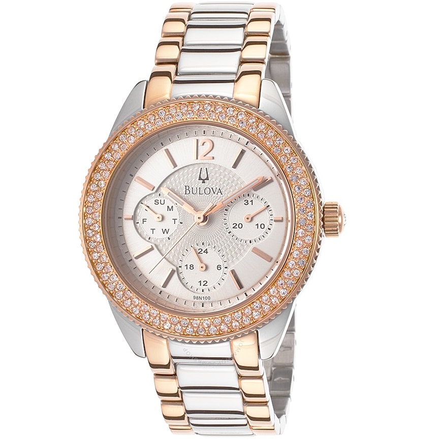  Shop Authentic Bulova Crystal Collection Silver Dial Two Tone Steel Strap Watch for Women - 98N100 - Luxxuri