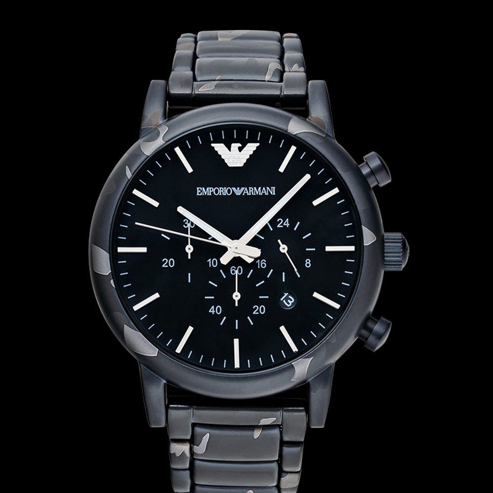 Emporio Armani Luigi Chronograph Black Dial Black Steep Strap Watch For Men - AR11045