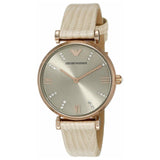  Shop Authentic Emporio Armani Gianni T Bar Gunmetal Dial Beige Leather Strap Watch For Women - AR1681 - Luxxuri