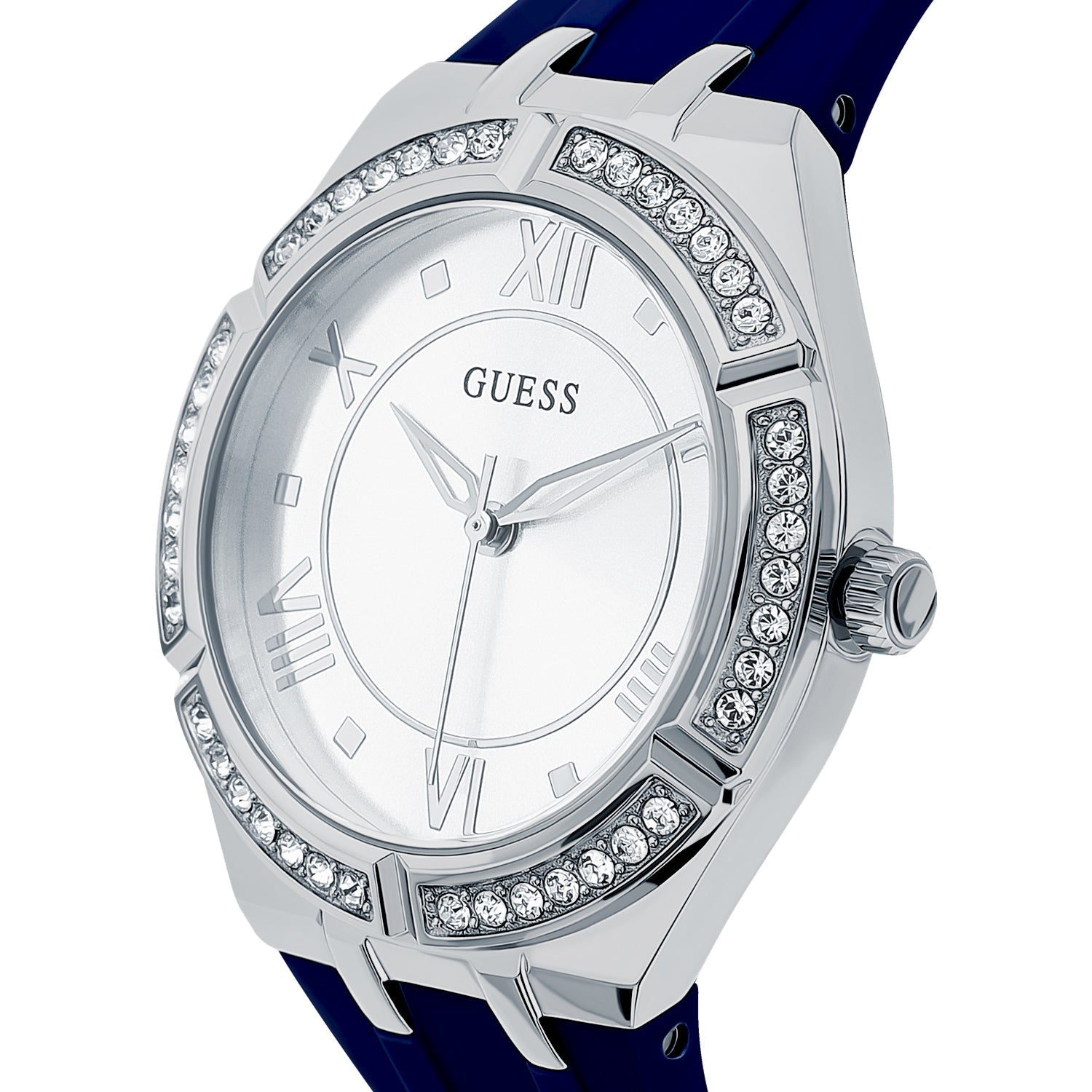  Shop Authentic Guess Cosmo Diamonds Silver Dial Blue Rubber Strap Watch for Women - GW0034L5 - Luxxuri