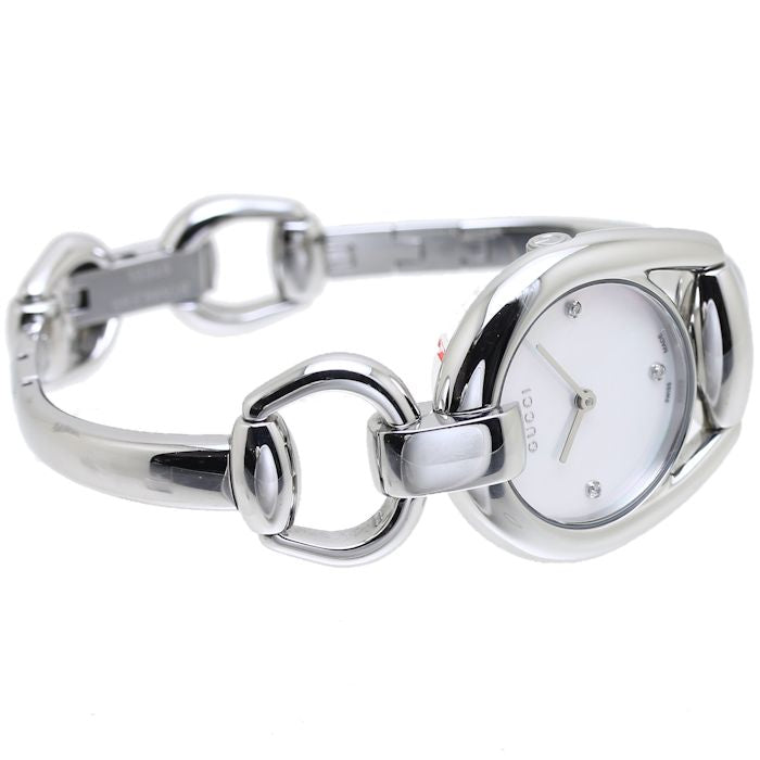  Shop Authentic Gucci Horsebit Collection Diamonds Mother of Pearl Dial Silver Steel Strap Watch For Women - YA139506 - Luxxuri